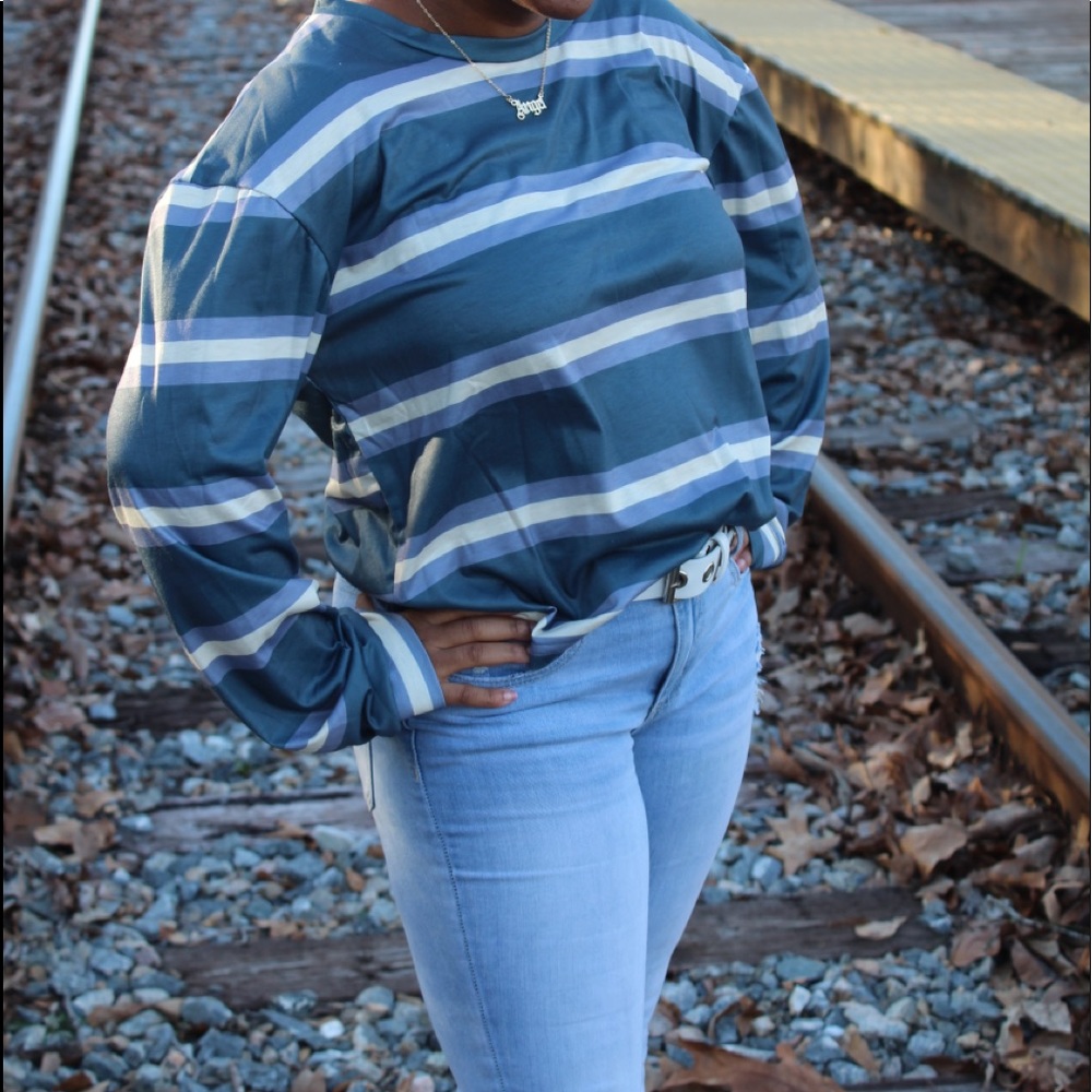 long sleeved multicolored striped shirt